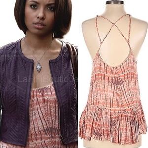 FREE PEOPLE boho frills and ruffles orange blouse strappy back Size Small